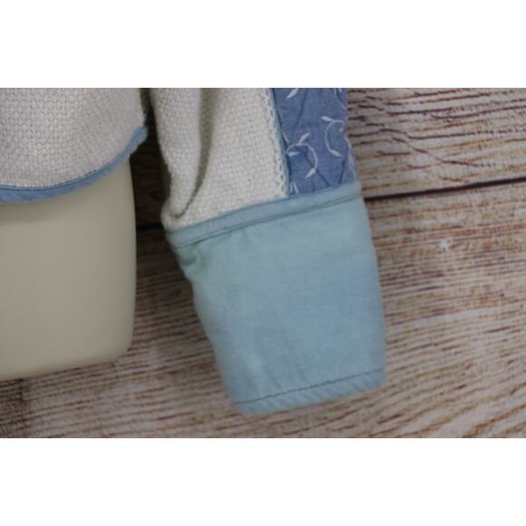 VINTAGE Flashback Womens Sz Large Tapestry Heavy Knit Jacket White Denim Blue - Picture 4 of 7